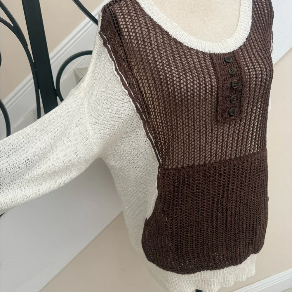 POL Oversized Brown and Cream Open Knit Sweater - Picture 3 of 11